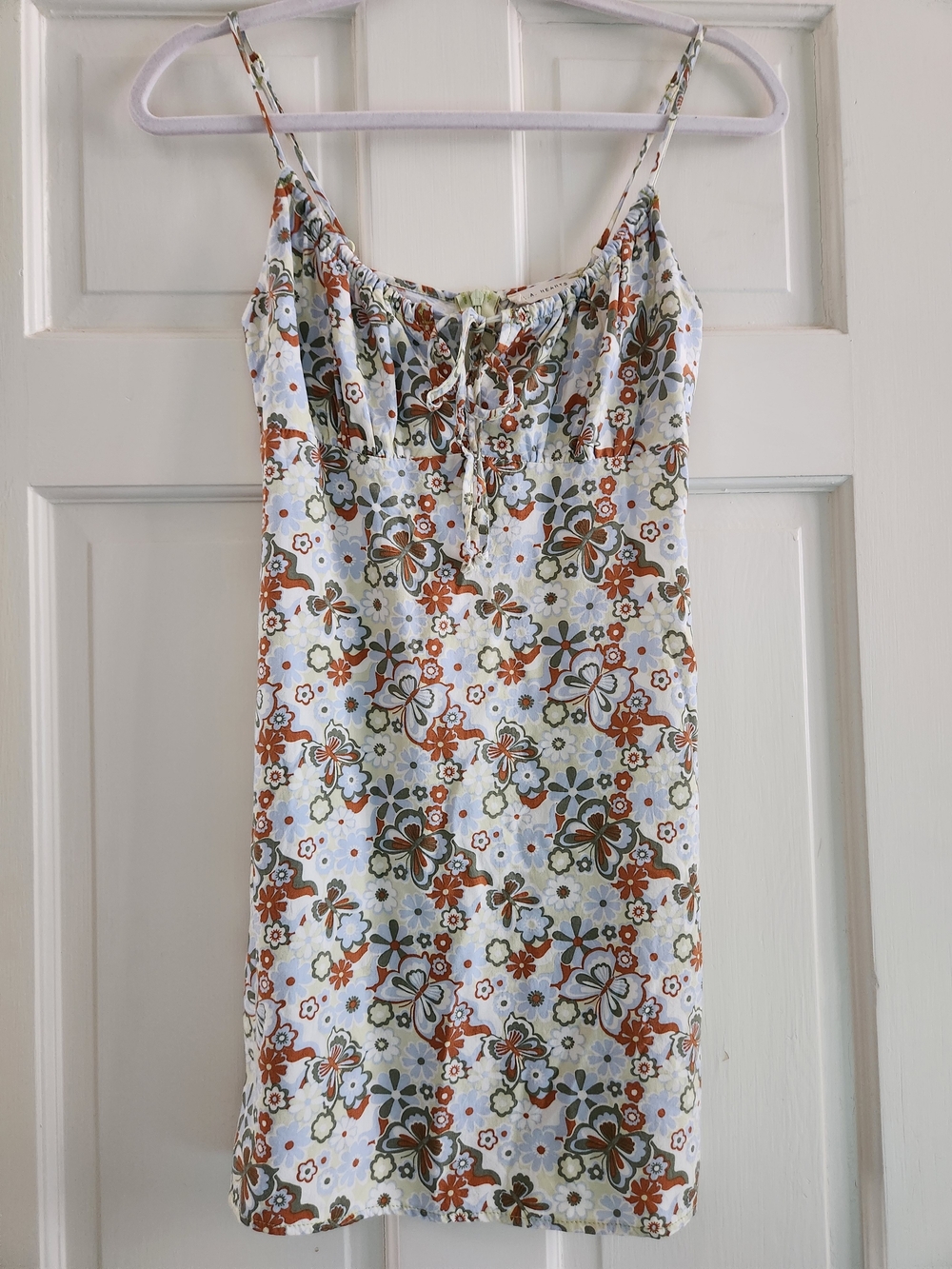 Y2k 70s Retro Babydoll Milkmaid Tie Neck Mini Dress S Small La Hearts Butterfly